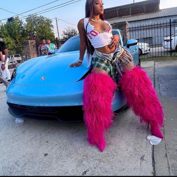 The Frankie Shop Shoes - The Frankie Shop Hot Pink Feathered Heeled Boots